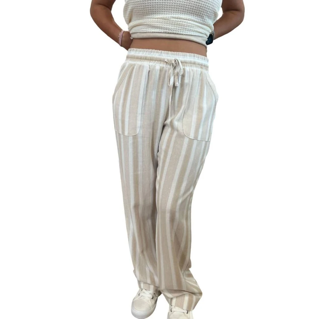 Marissa Olivia Linen Pants With Pockets In Khaki/ivory 1