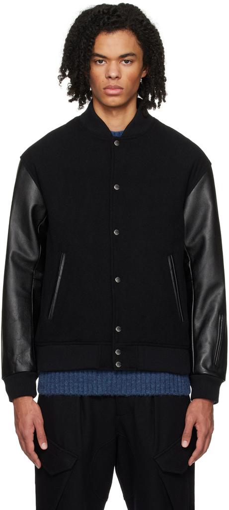 SOPHNET. Black Varsity Bomber Jacket