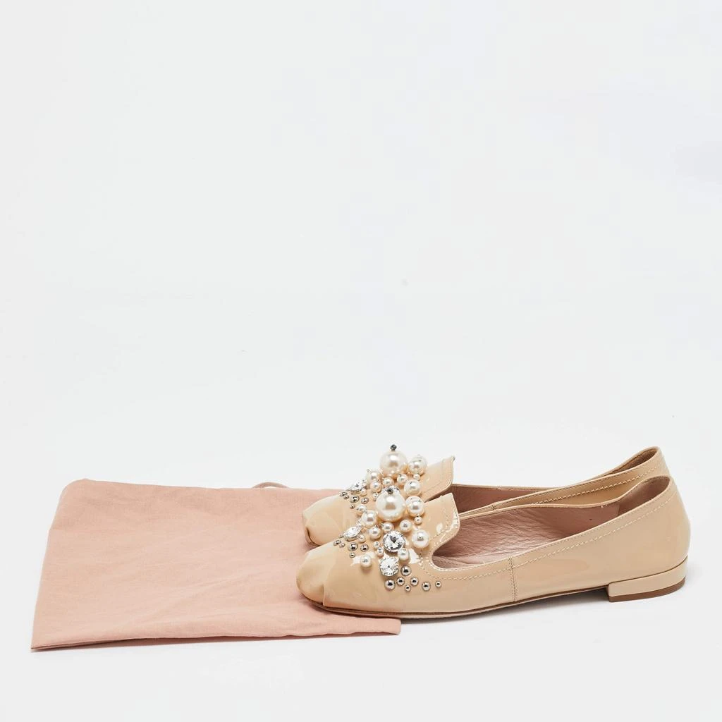 Miu Miu Miu Miu Beige Patent Leather Faux Pearls Ballet Flats Size 37.5 9