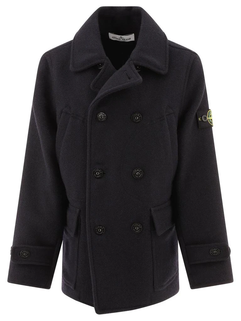 Stone Island Junior Stone Island Junior Logo-Patch Double Breasted Coat 1
