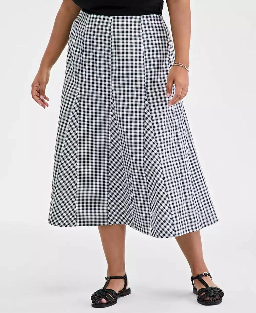 On 34th Trendy Plus Size Gingham Seersucker Midi Skirt, Exclusively at Macy's 1
