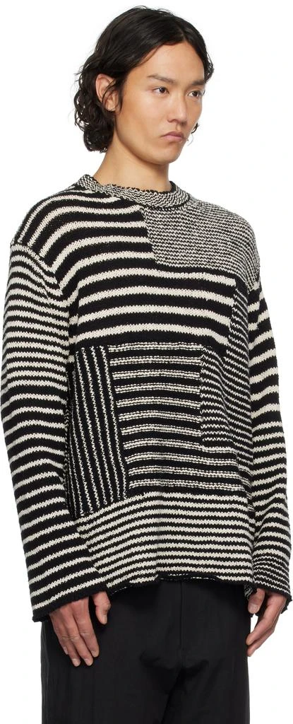 YOHJI YAMAMOTO Black & Off-White 3G1P Border Round Neck Knit Sweater 2