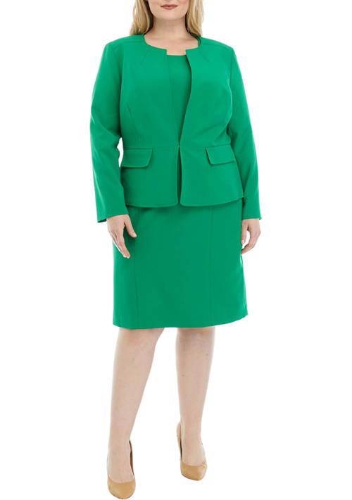 Le Suit Suit Womens Plus Size Crepe Cardigan Jacket And Sheath Dress Set