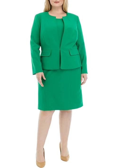 Le Suit Suit Womens Plus Size Crepe Cardigan Jacket And Sheath Dress Set 1