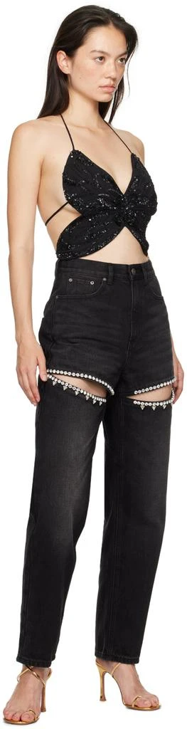 AREA Black Crystal Slit Jeans 4