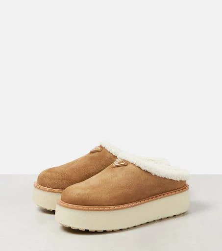 Prada Evolve shearling-lined suede platform mules 4