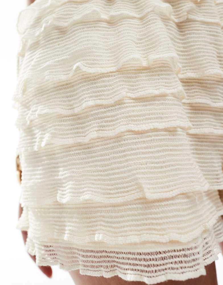 Monki Monki ruffle mini bloomer shorts in white 3