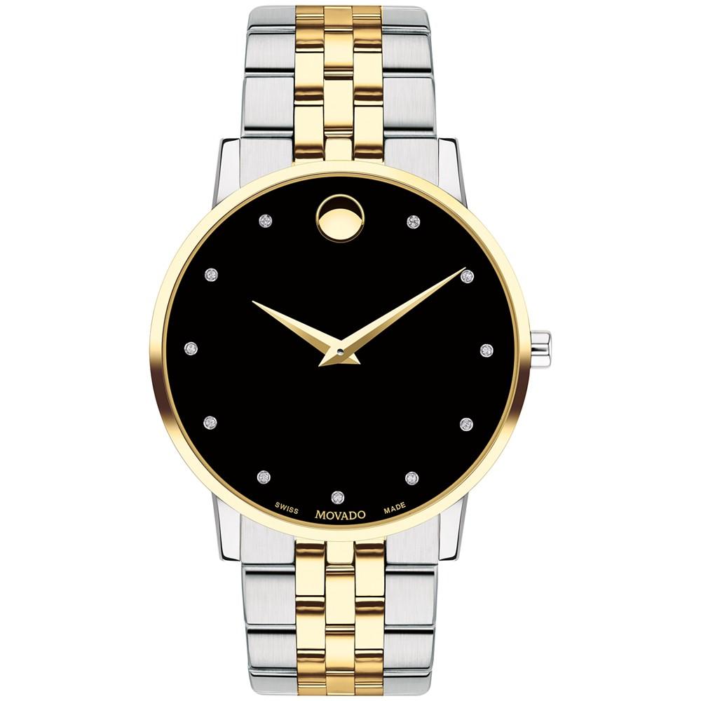 Movado Men's Swiss Museum Classic Diamond-Accent Two-Tone PVD Stainless Steel Bracelet Watch 40mm