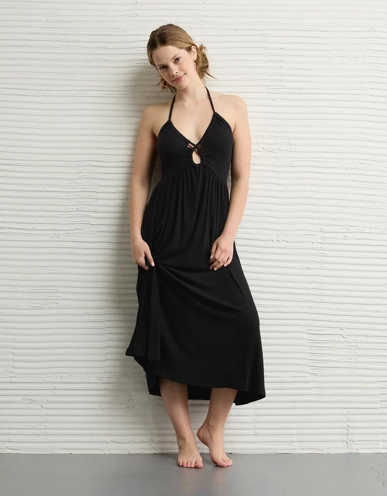 AE Soft & Sexy Keyhole Halter Midi Dress Women's Black XXS