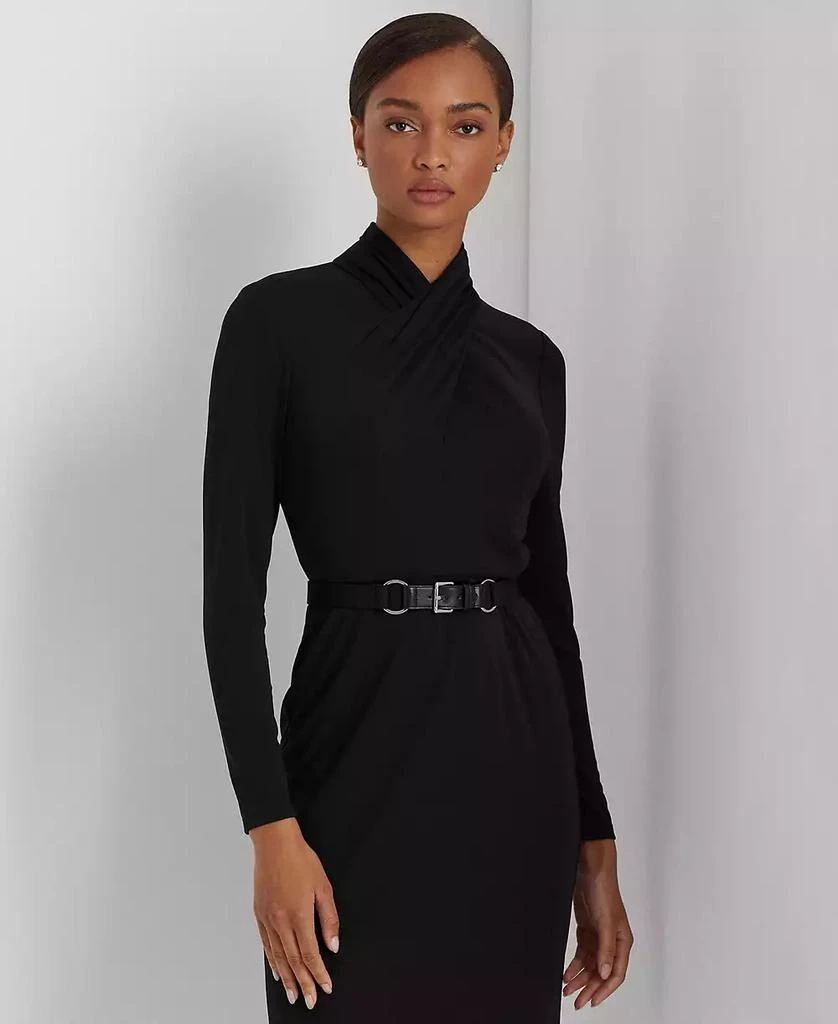 Ralph Lauren Women's Belted Mockneck Long-Sleeve Stretch Jersey Dress 4