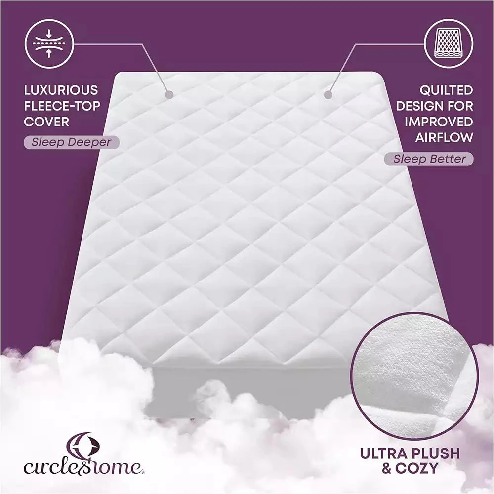 Circles Home CIRCLESHOME Double Puff Microfiber Fleece Mattress Pad White 2