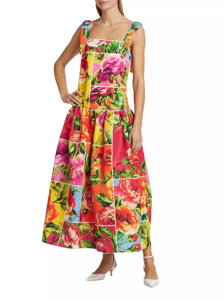 Carolina Herrera Windowed Floral Bow-Strap Cocktail Dress 2