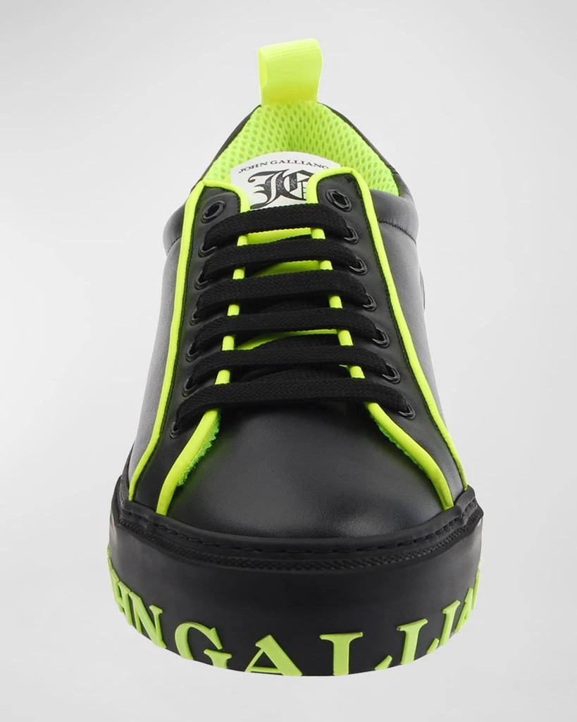 John Galliano Paris Men's Neon Logo Leather Low-Top Sneakers, Black 2
