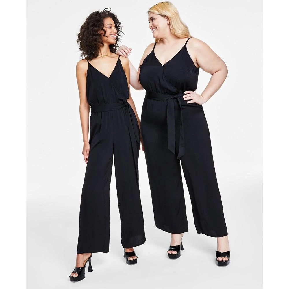 Bar III Trendy Plus Size Tie-Waist Wide-Leg Adjustable-Strap Jumpsuit, Created for Macy's