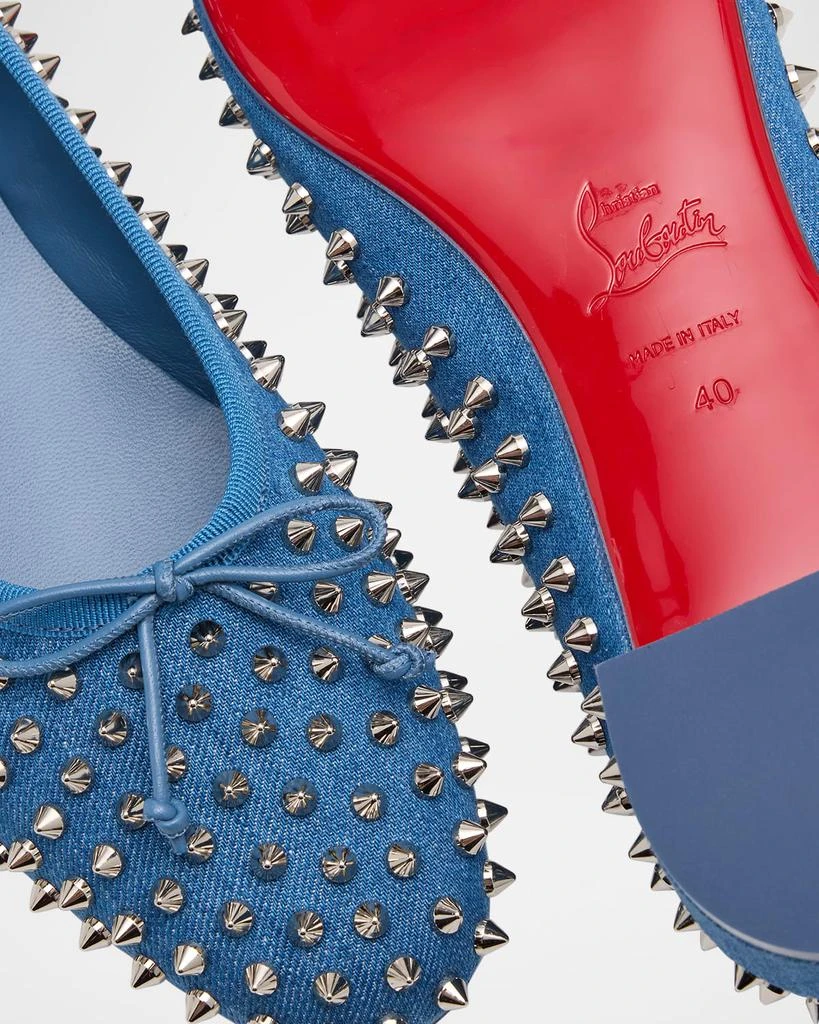 Christian Louboutin Sweetie Jane Spikes Denim Red Sole Flats 5