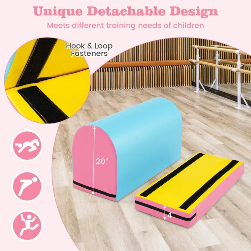 Hivvago Gymnastics Vaulting Box with Detachable Mat Carrying Handle for Kids-Blue 3