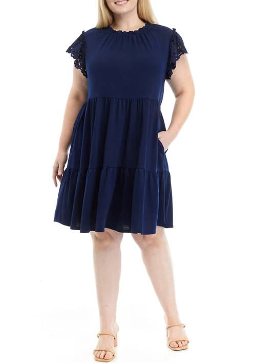 Crown & Ivy™ Ivy Plus Size Eyelet Embroidered Scalloped Dress 1