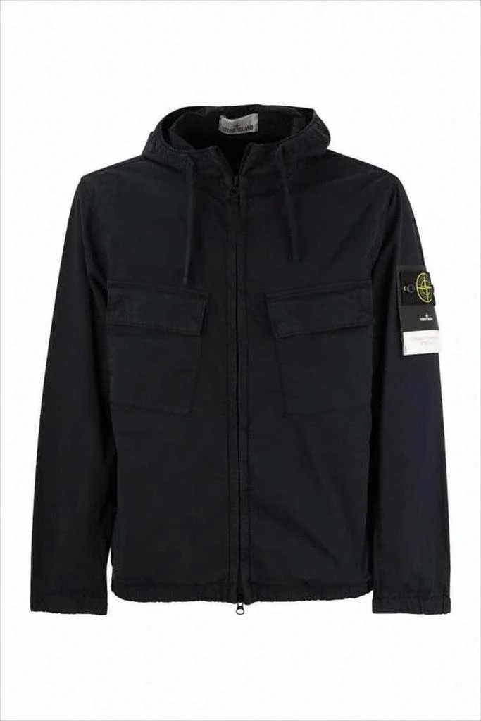 Stone Island Black Leather Jacket with Distinctive Logo Patch