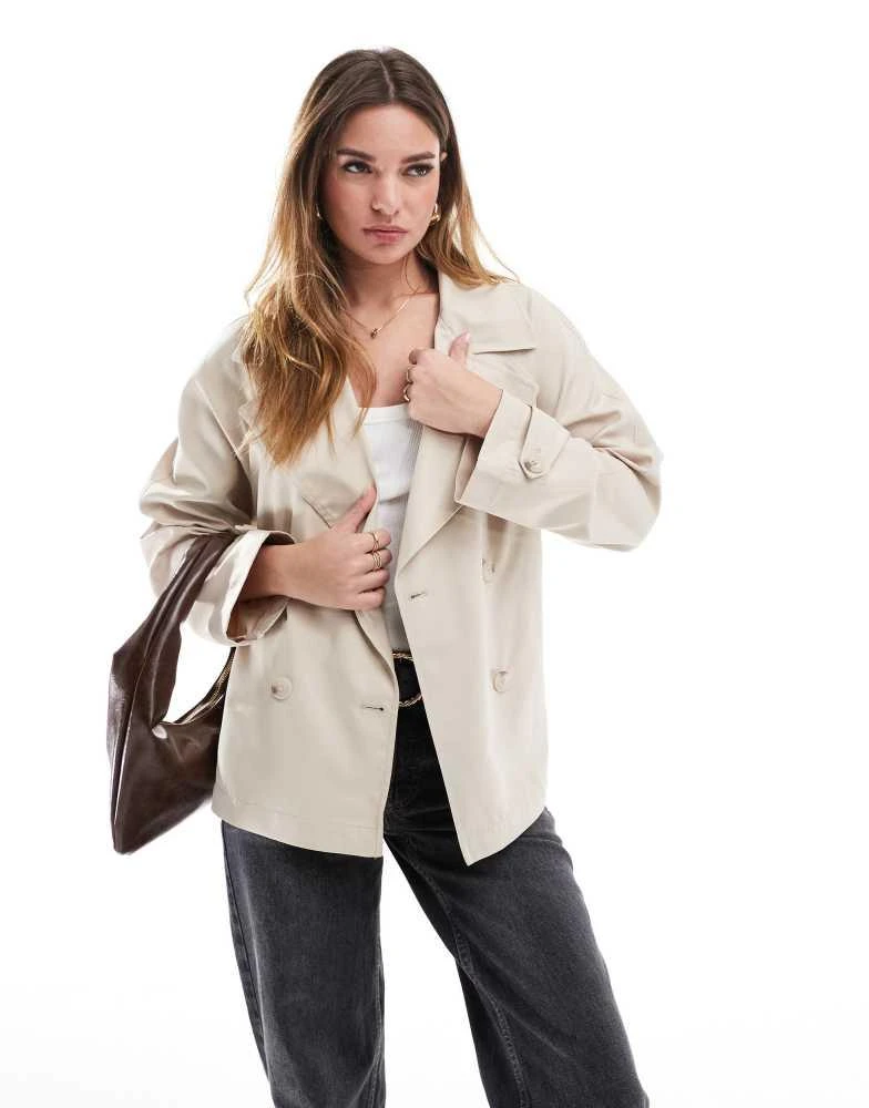 Stradivarius Stradivarius short trench coat with belt in stone 1