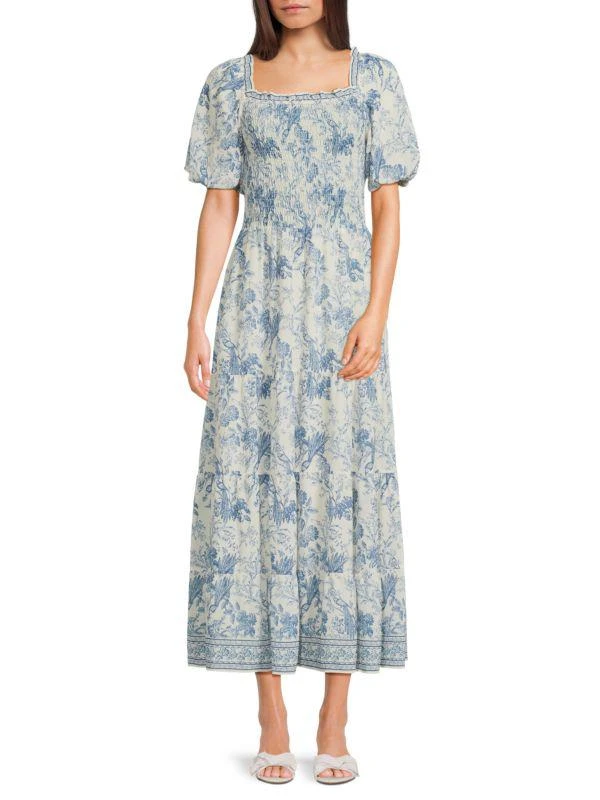 Max Studio Print Smocked A-Line Maxi Dress 1
