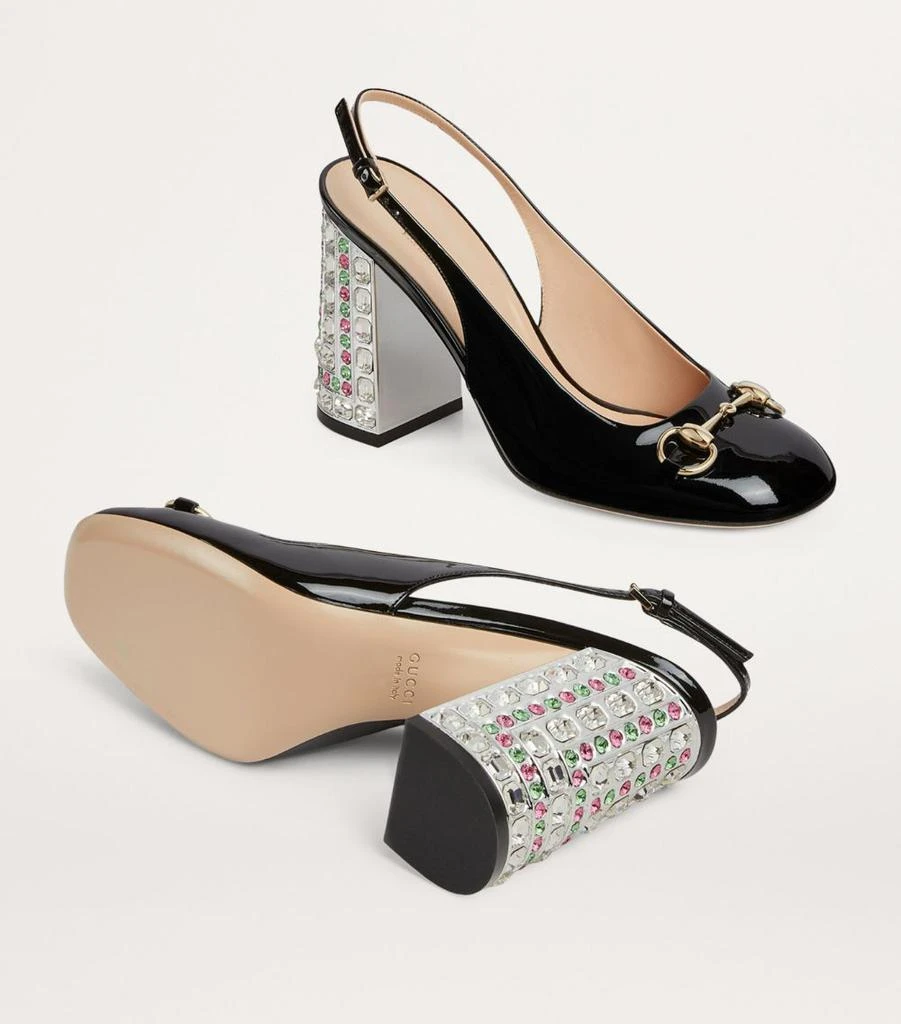 Gucci Patent Leather Embellished Horsebit Slingback Pumps 95 4
