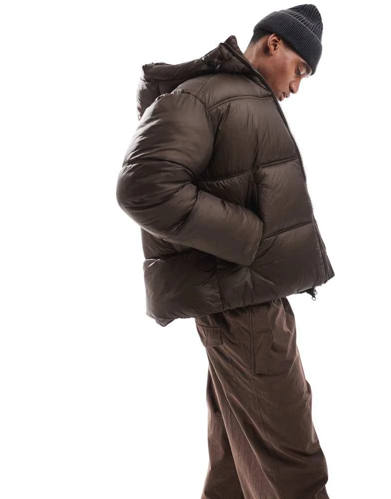 Jack & Jones Jack & Jones wet look puffer jacket in brown 1