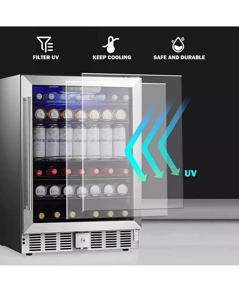 Cowsar 24" Wine Refrigerator, 5.1 Cu.Ft Beverage Cooler, Under Counter Stainless Steel Beverage Cooler with Glass Door 3