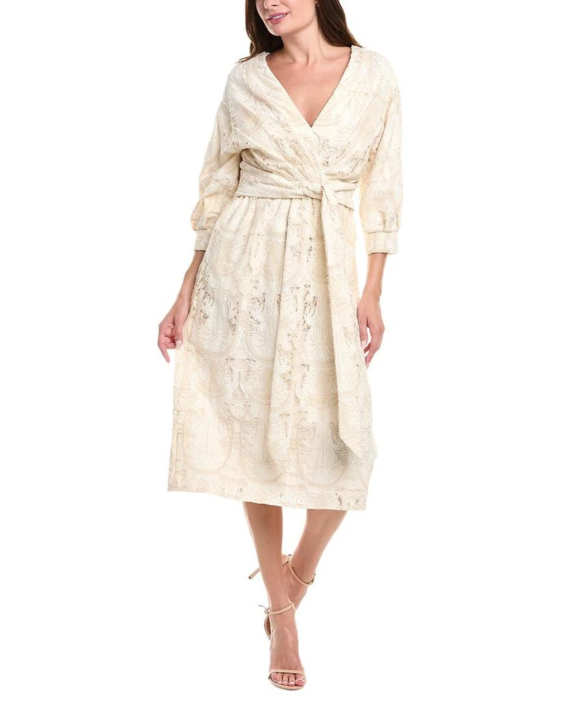 midi polka dot dress Second Glance Olga Criss-Cross Back Midi Dress Polka Dot Brown