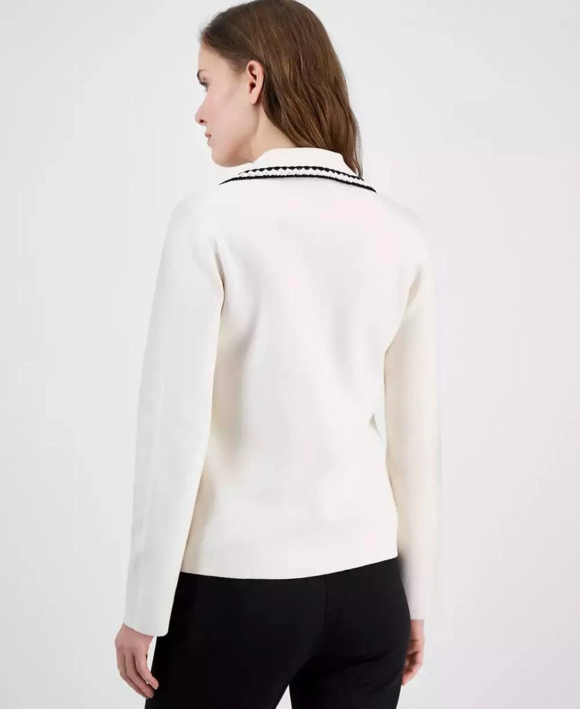 Anne Klein Women's Braided-Trim Notched-Collar Cardigan Sweater 2