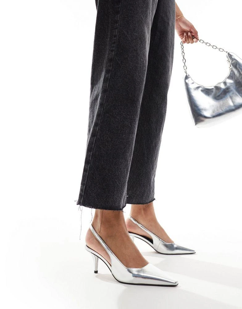 ASOS ASOS DESIGN Shake slingback kitten heels in silver 4