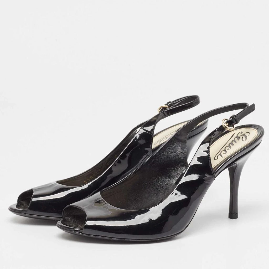 Gucci Gucci Black Patent Peep Toe Slingback Pumps Size 36.5 2