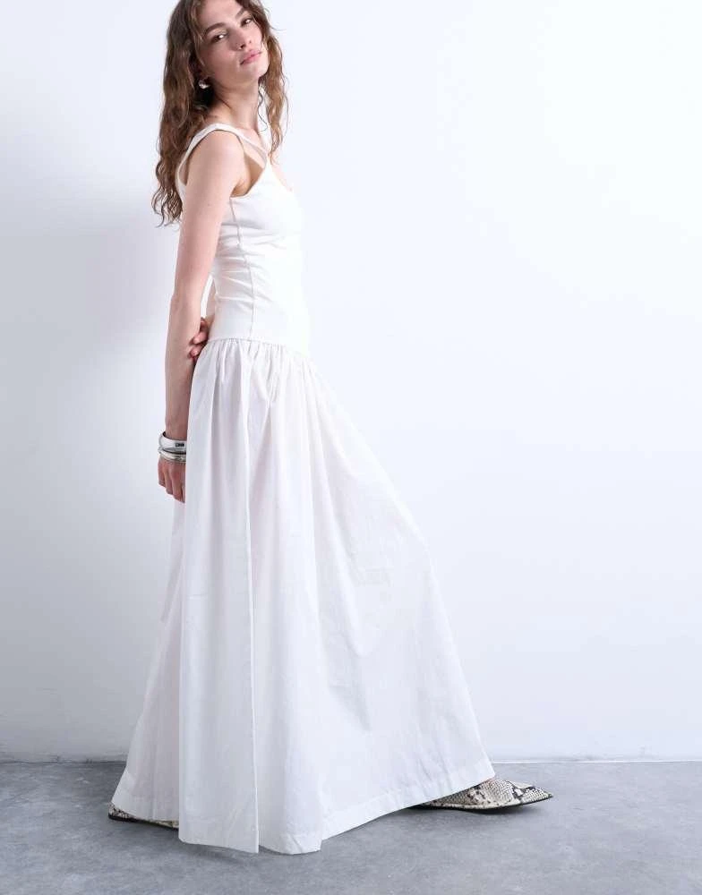 Topshop Topshop poplin mix scoop neck maxi dress in white 4