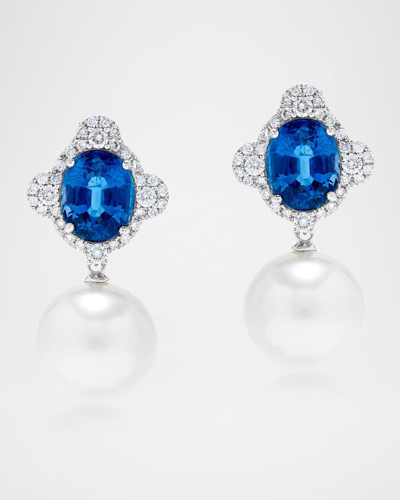 Andreoli 18K White Gold Pearl and Kyanite Earrings with Diamonds