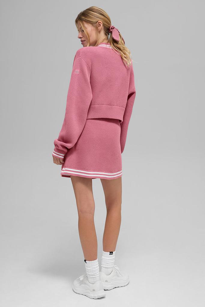 Alo Tennis Club Sweater Knit Full Zip Jacket - Pink Wild Rose