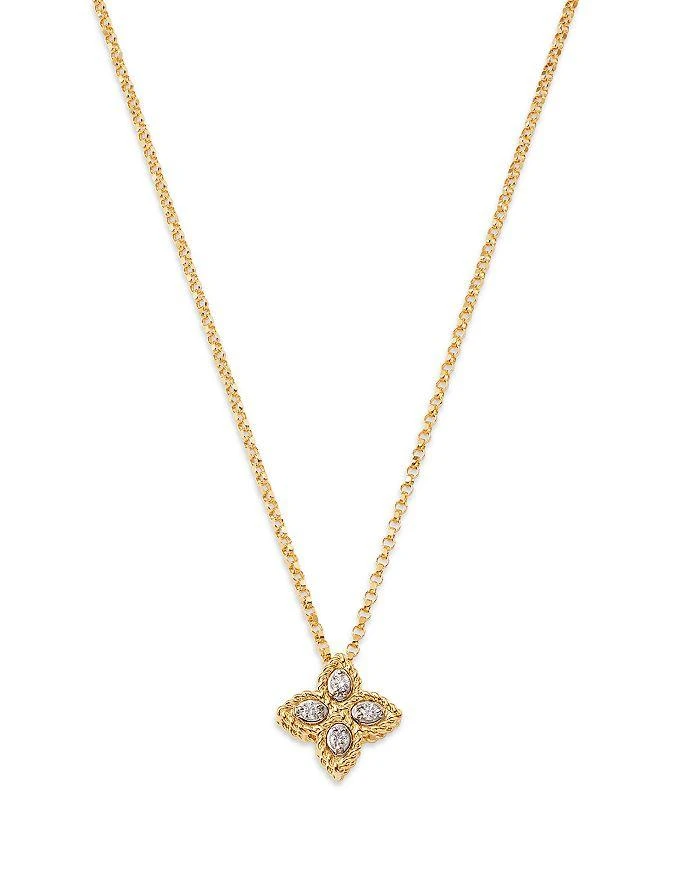 Roberto Coin 18K White 
Yellow Gold Princess Flower Diamond Pendant Necklace, 16-18"
