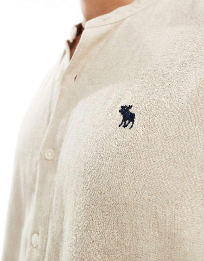 Abercrombie & Fitch Abercrombie & Fitch chic moose logo banded collar linen shirt in beige 4
