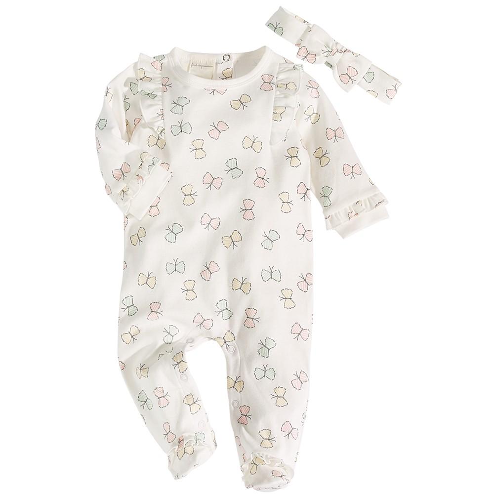 First Impressions Baby Girls Butterfly Footed Coverall and Headband, 2 Piece Set, Created for Macy's