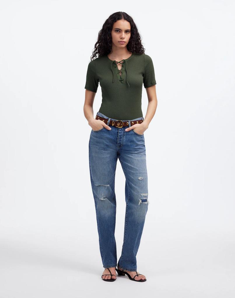 Madewell Ribbed Lace-Up Short-Sleeve Tee