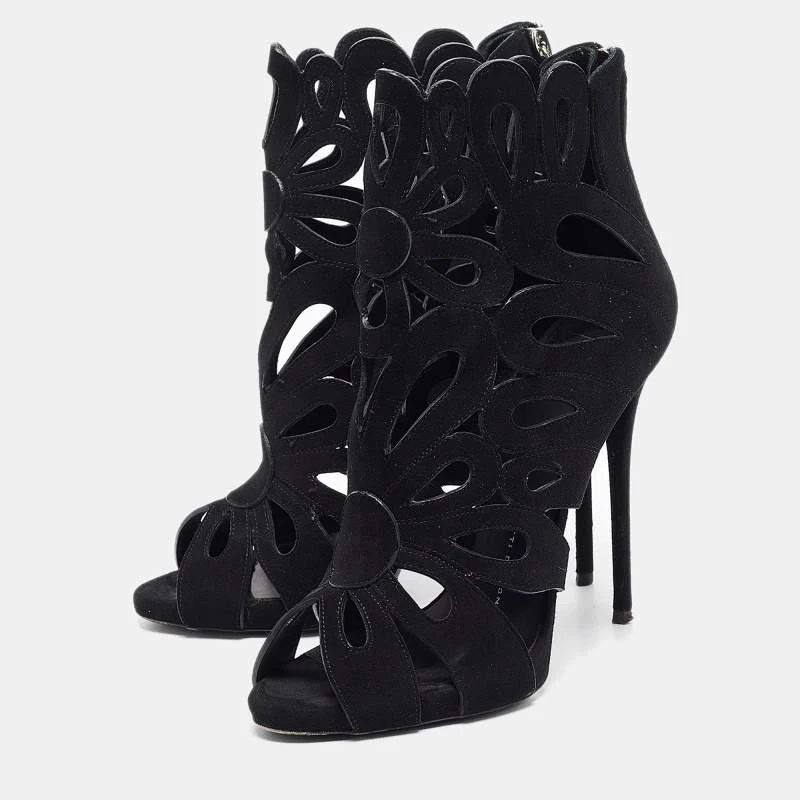Giuseppe Zanotti Giuseppe Zanotti Black Suede Cut Out Open Toe Booties Size 38 2
