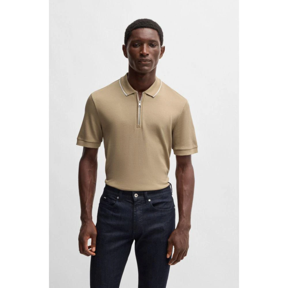 Hugo Boss Structured-cotton polo shirt with zip placket 3