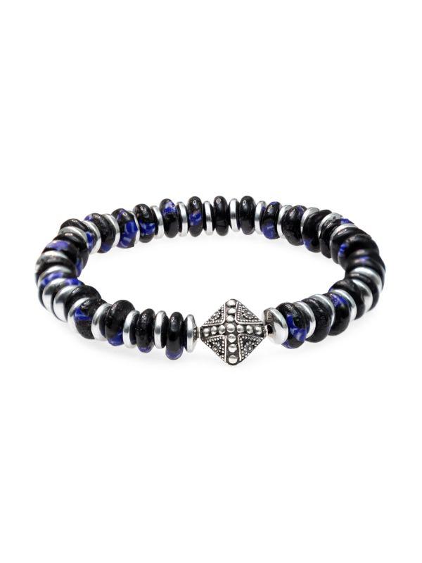 Jean Claude Dell Arte Sterling Silver, Stainless Steel & Krobo Glass Beaded Stretch Bracelet