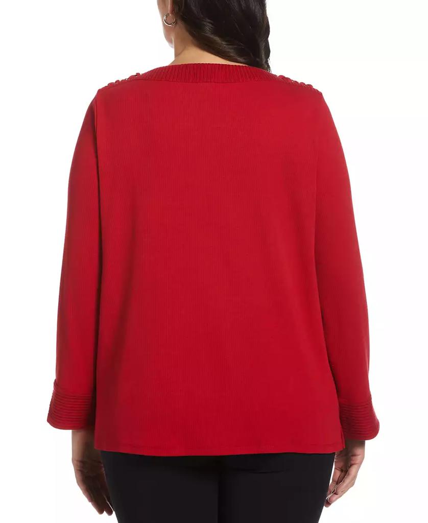 Rafaella Plus Size Laced Boatneck Long Sleeve Top