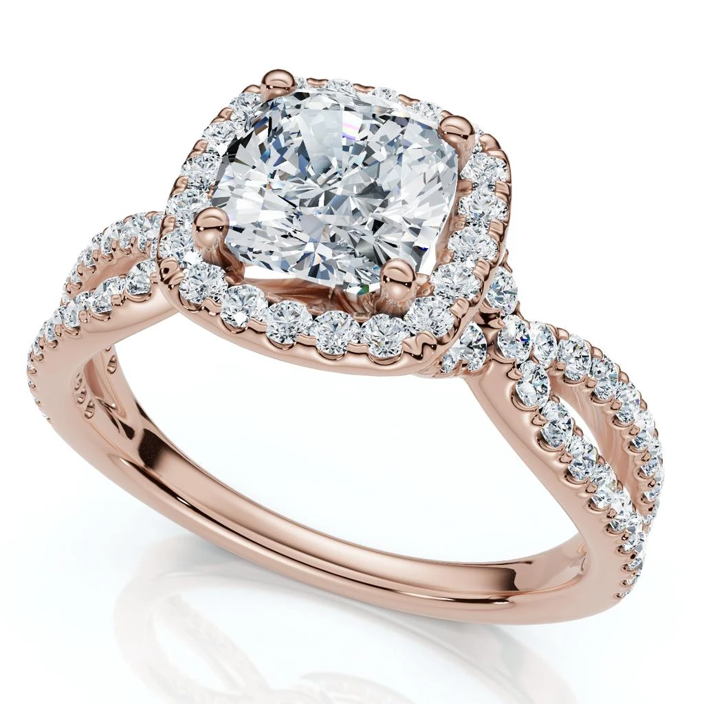 Pompeii3 1 1/2Ct Diamond Cushion Halo Twist Engagement Ring 14k Gold or Pt Lab Grown 3