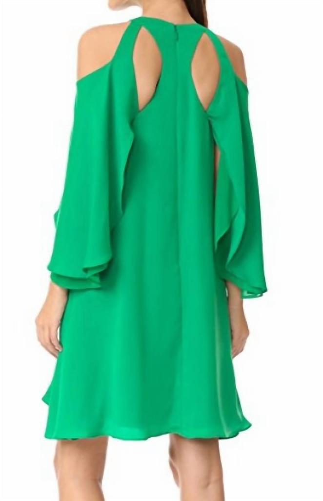 Halston Heritage Cold Shoulder Ruffle Dress In Viridian