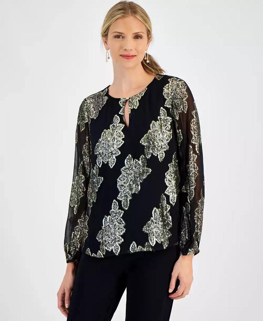 JM Collection Petite Metallic-Print Keyhole Top, Created for Macy's