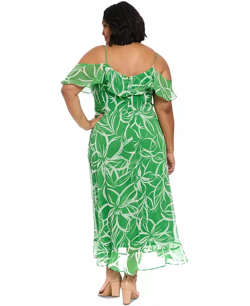 London Times Plus Size Printed Cold-Shoulder Ruffle Dress 8