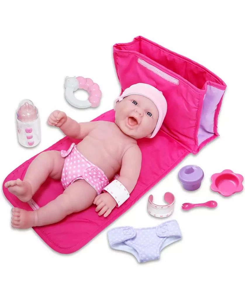 JC TOYS La Newborn 13" Smiling Baby Doll 10 Pcs Diaper Bag Gift Set
