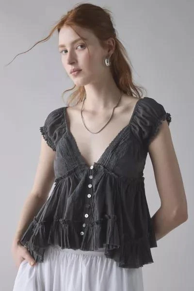 Kimchi Blue Kimchi Blue Izzy Lace Trim Button-Front Babydoll Blouse 2