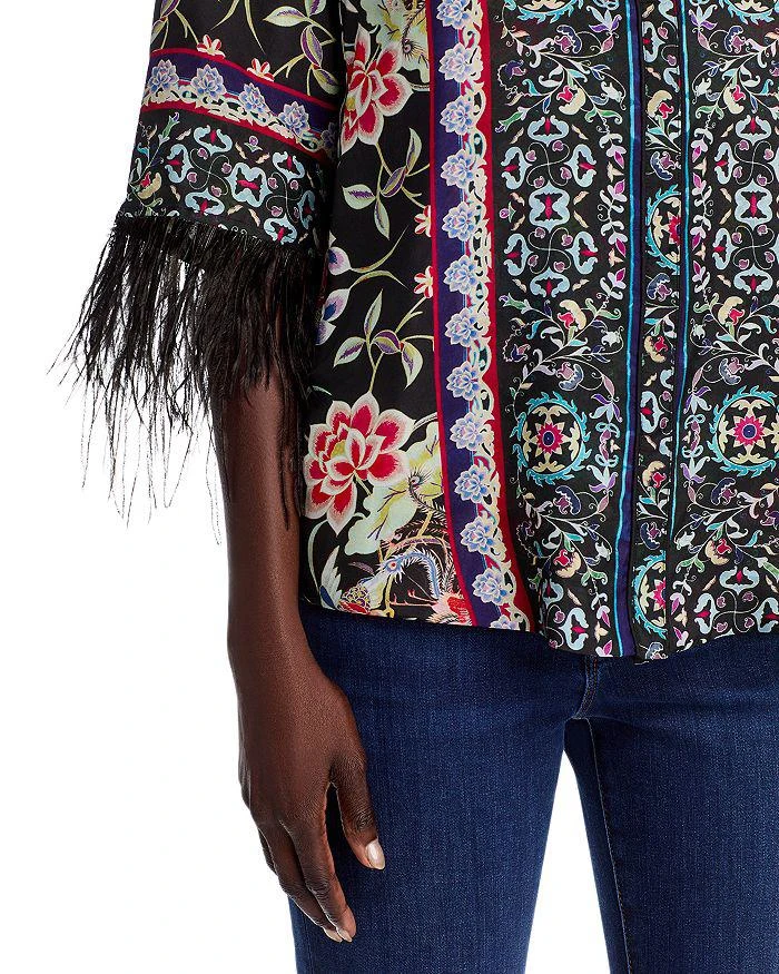 Johnny Was Lewella Silk Feather Trim Blouse 5
