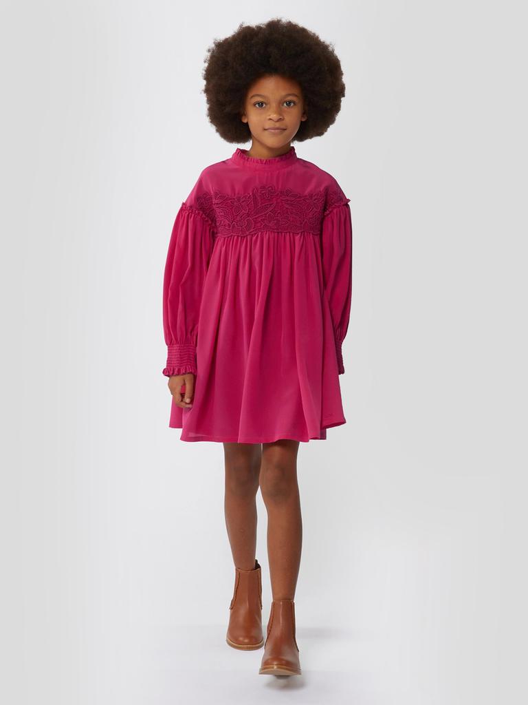 Chloé Chloé Girls Silk And Lace Detail Ceremony Dress in Pink